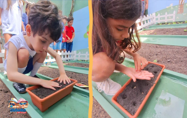 Estudantes do 3º Ano estudando a origem da alimentação.